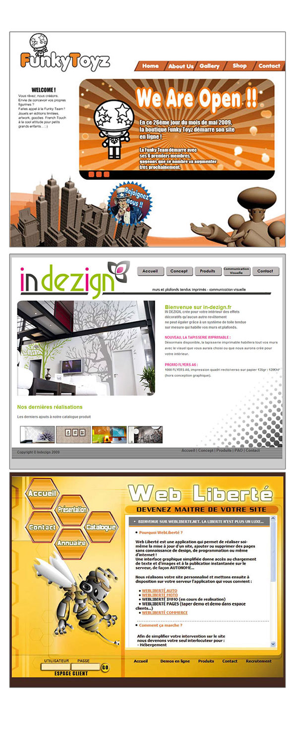 Divers Webdesign réalisés dans les années 2000